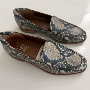 Franco Sarto Women’s Snake-Print Loafers in Blue and Cream